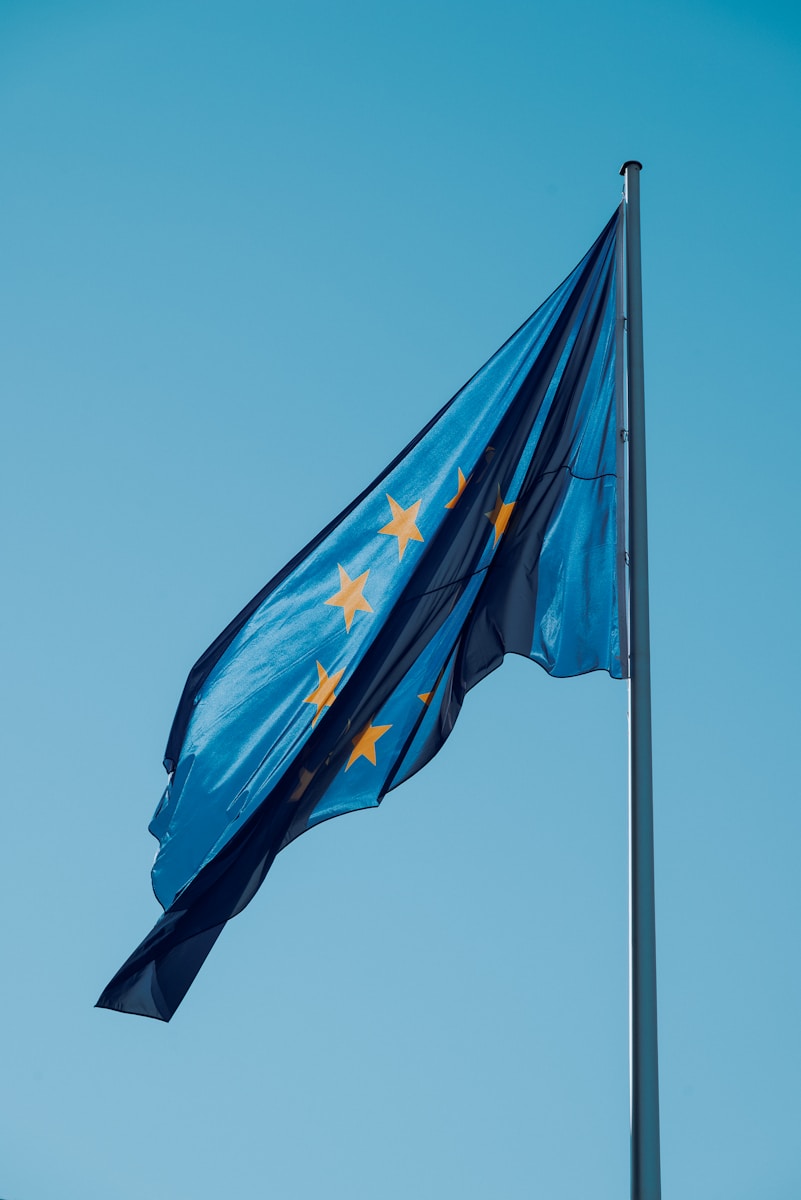 A european flag flying high in the sky